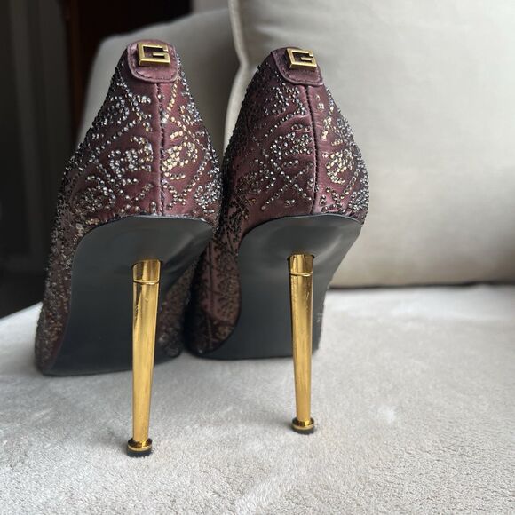 Guess Sorena Wine Stiletto High Heel Pumps Women 8.5 M Pointy Toe Rhinestones - Picture 12 of 16